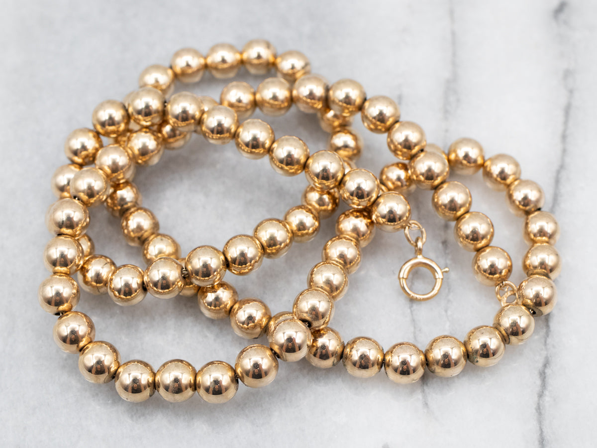 Vintage 14-Karat Yellow Gold Beaded Ball