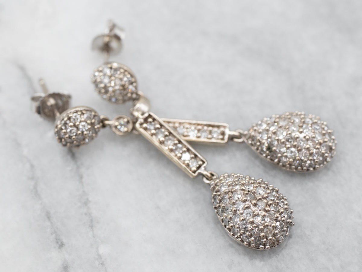 Long Diamond Teardrop Earrings in White Gold
