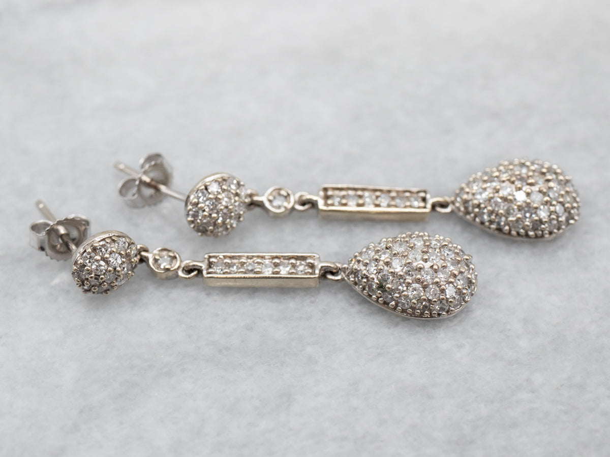 Long Diamond Teardrop Earrings in White Gold