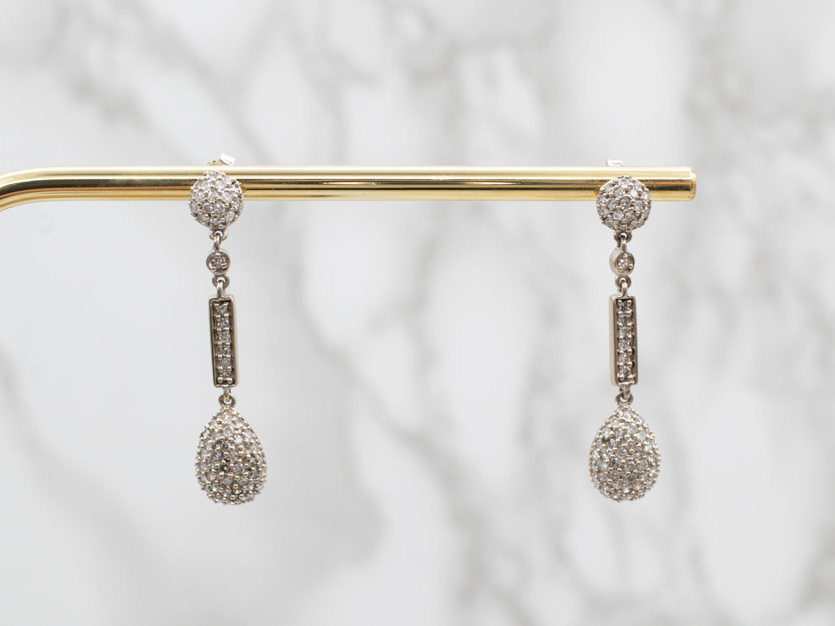 Long Diamond Teardrop Earrings in White Gold