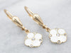 Sweet Yellow Gold White Enamel and Diamond Flower Drop Earrings