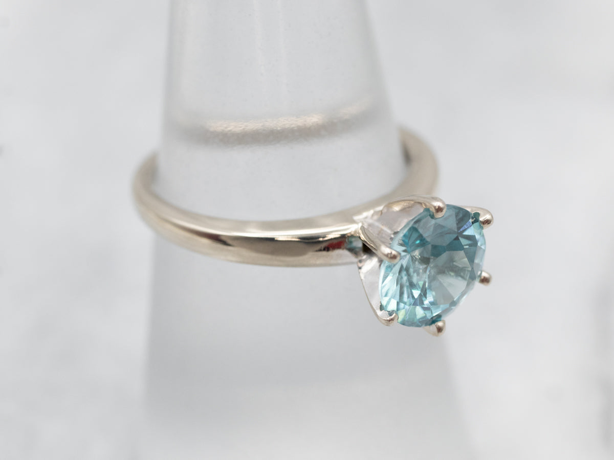 Stylish White Gold Blue Zircon Solitaire Ring