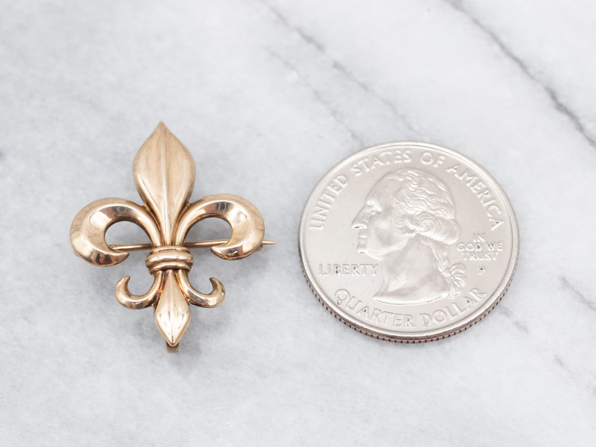 Versatile Yellow Gold Fleur-De-Lis Brooch