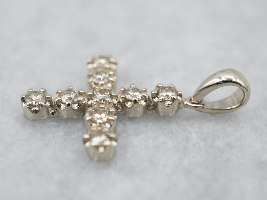 Substantial White Gold Diamond Cross Pendant