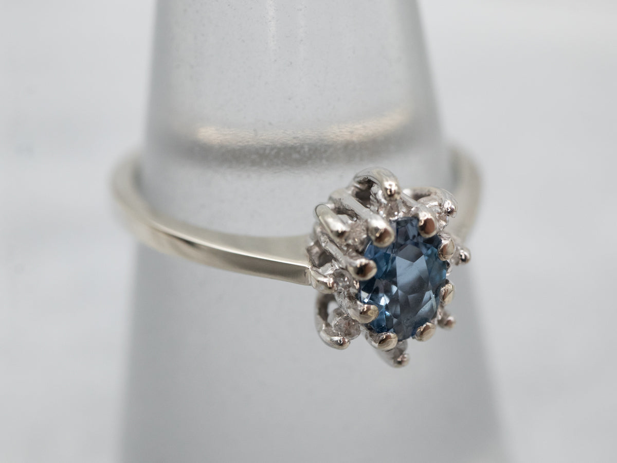 White Gold Aquamarine Diamond Halo Ring