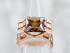 Large Rose Gold Brown Quartz and Diamond Ring