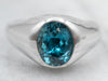 Bright White Gold Bezel Set Blue Zircon Ring