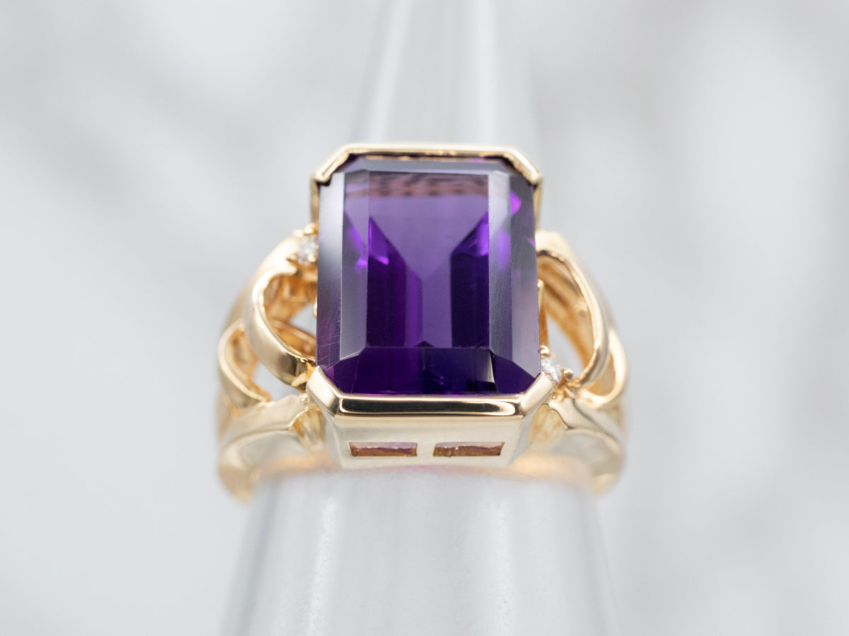Outstanding Amethyst Cocktail Ring with Diamond Accents