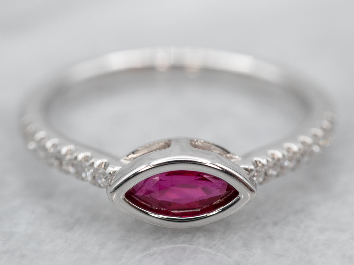 Modern East to West Set Ruby Engagement Ring