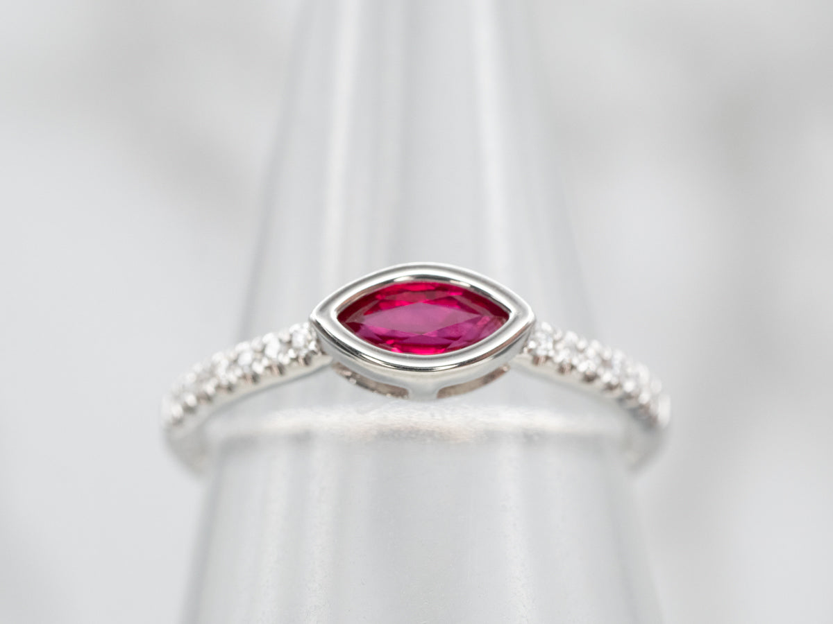 Modern East to West Set Ruby Engagement Ring