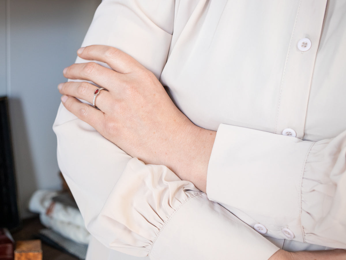 Modern East to West Set Ruby Engagement Ring