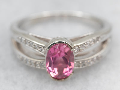 Pretty Pink Tourmaline and Diamond Ring