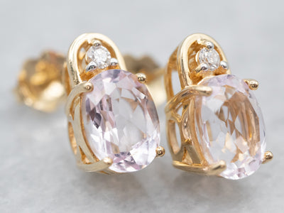 Gorgeous Kunzite Stud Earrings with Diamond Accents