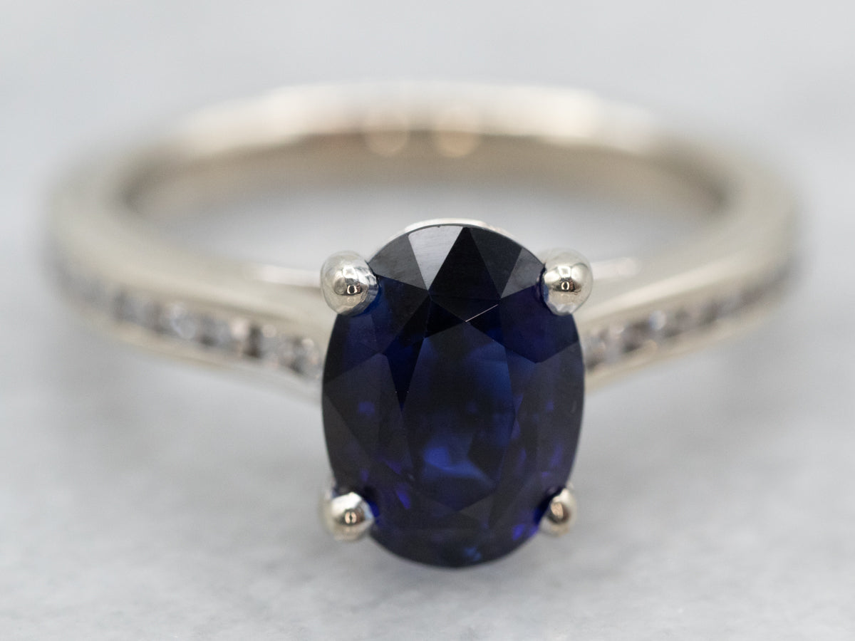 Polished Sapphire Engagement Ring with Diamond Accents