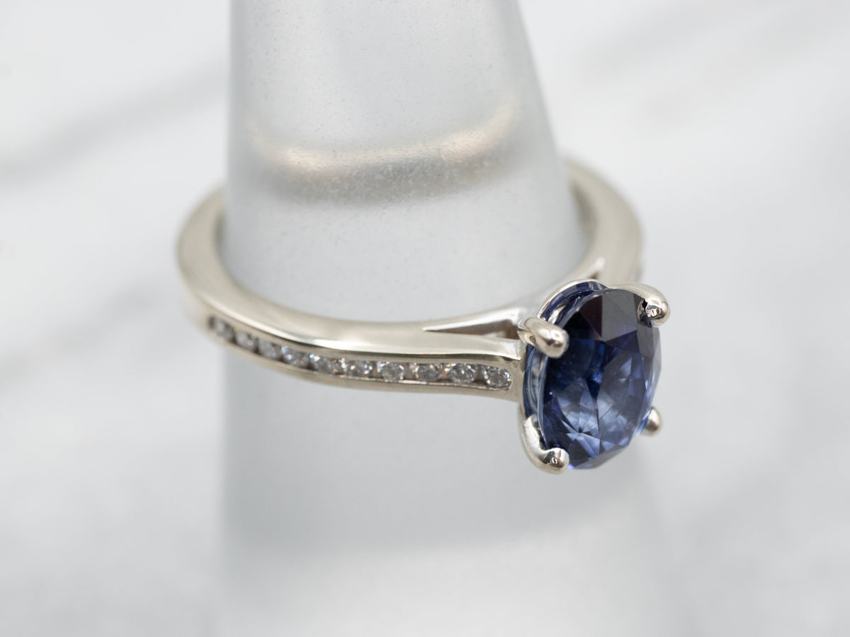 Polished Sapphire Engagement Ring with Diamond Accents