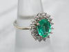 Bright White Gold Emerald Diamond Halo Ring