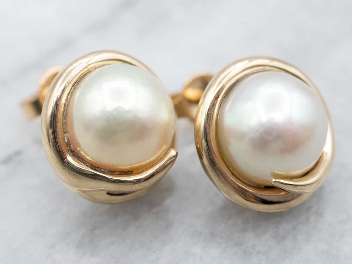 Urban Gold Pearl Stud Earrings