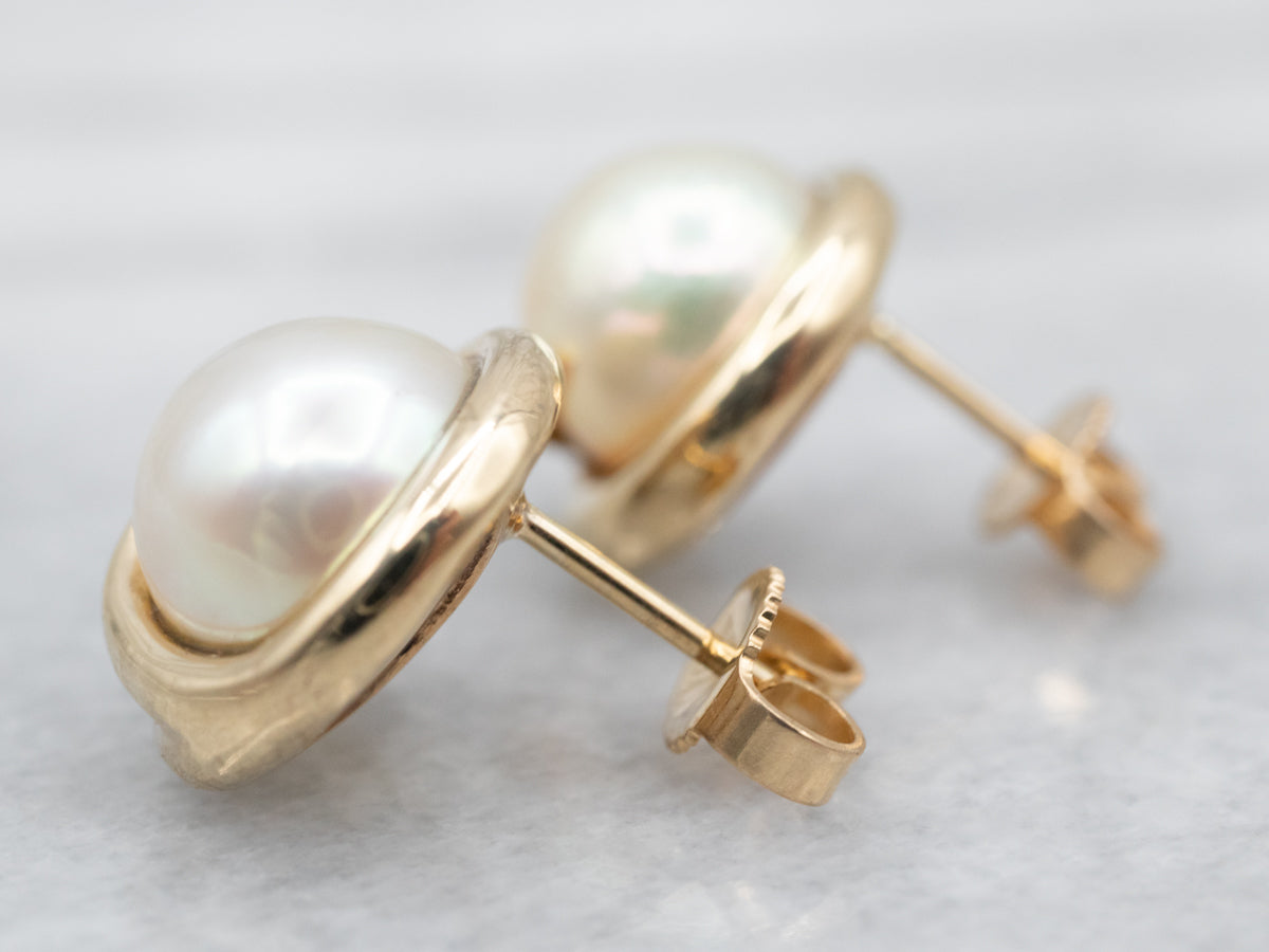 Urban Gold Pearl Stud Earrings