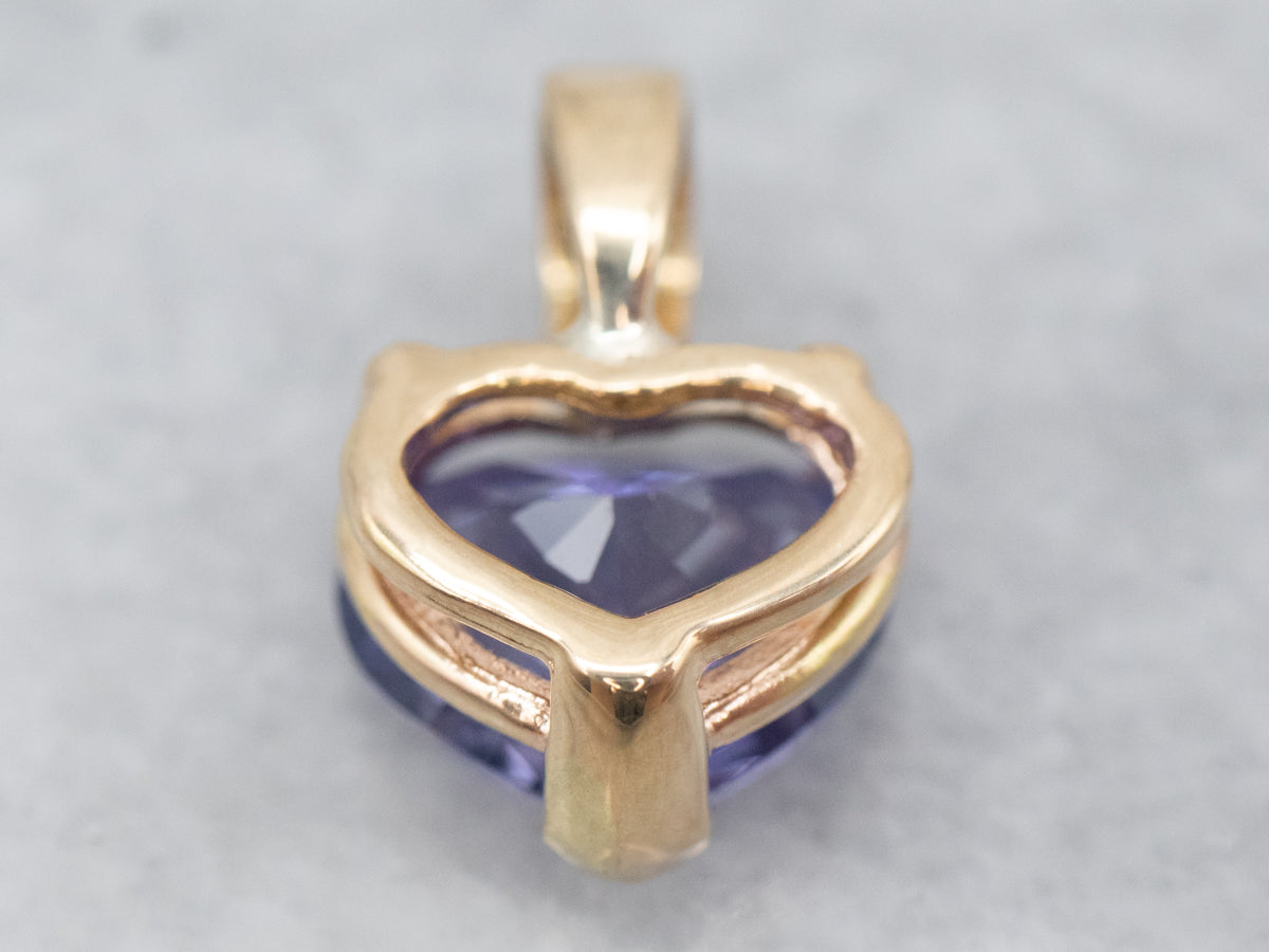 Sweet Gold Heart Shaped Sapphire Solitaire Pendant