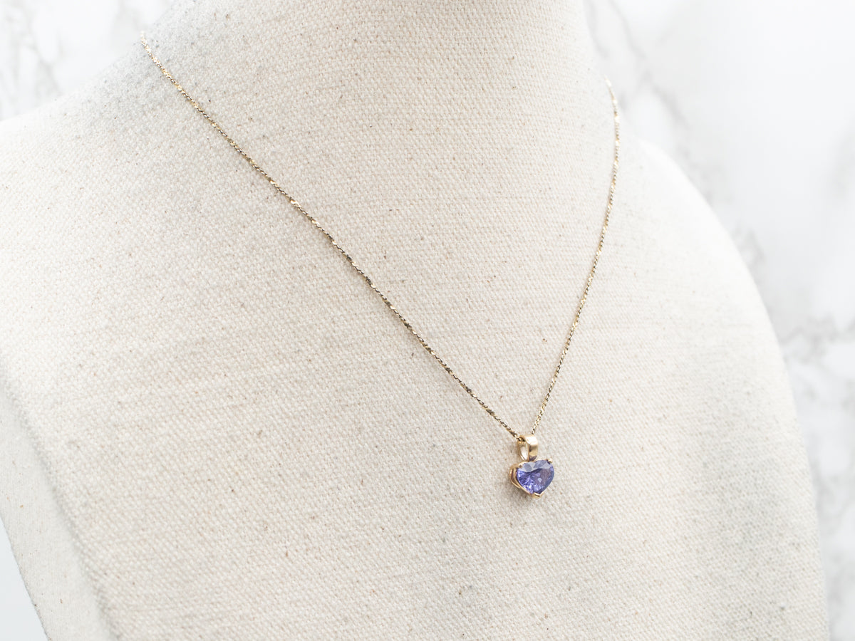 Sweet Gold Heart Shaped Sapphire Solitaire Pendant