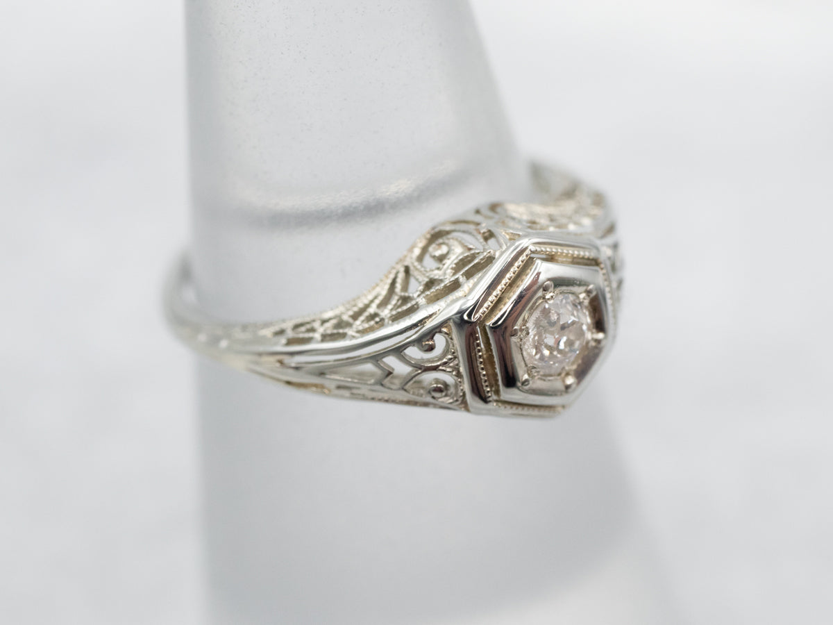 Art Deco Old Mine Cut Diamond Solitaire Engagement Ring
