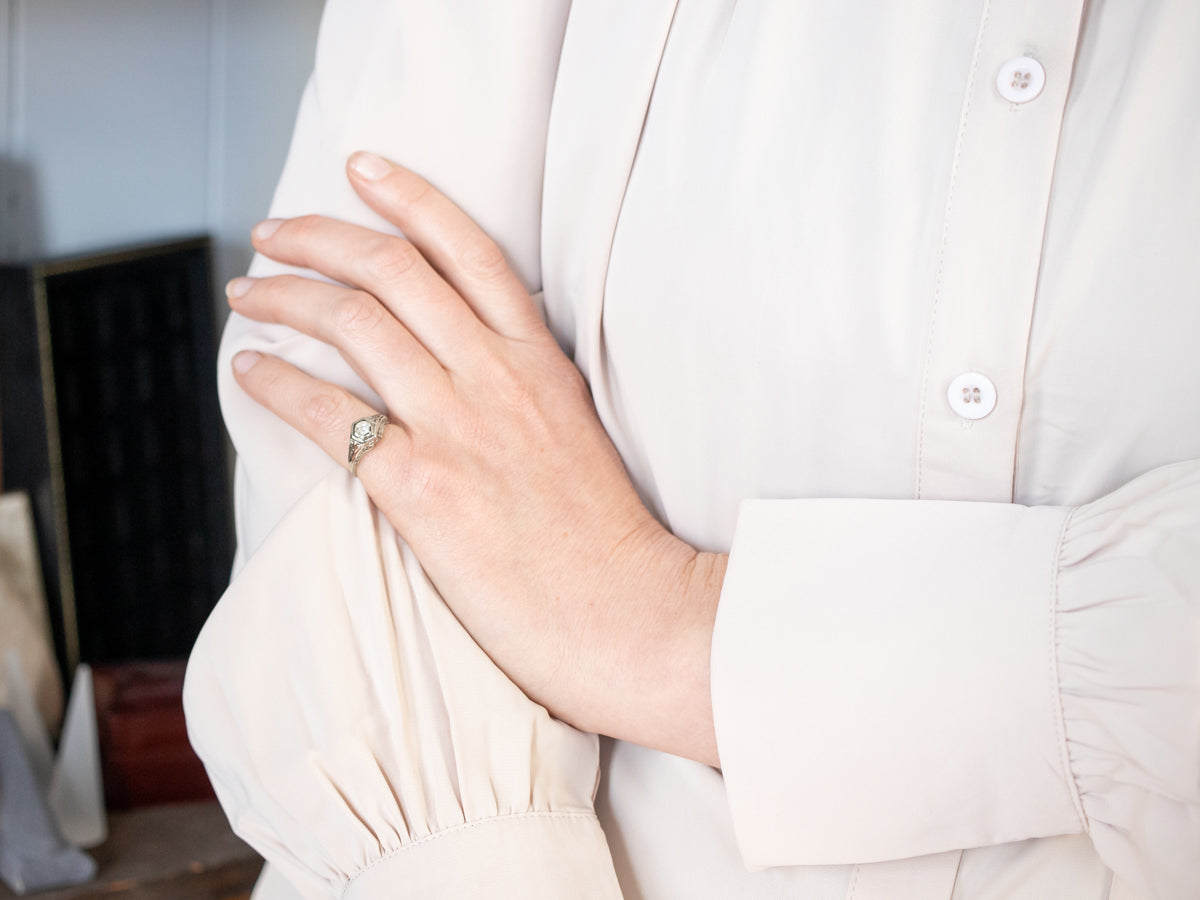 Art Deco Old Mine Cut Diamond Solitaire Engagement Ring