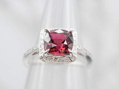 Bright Pink Tourmaline Diamond Halo Ring