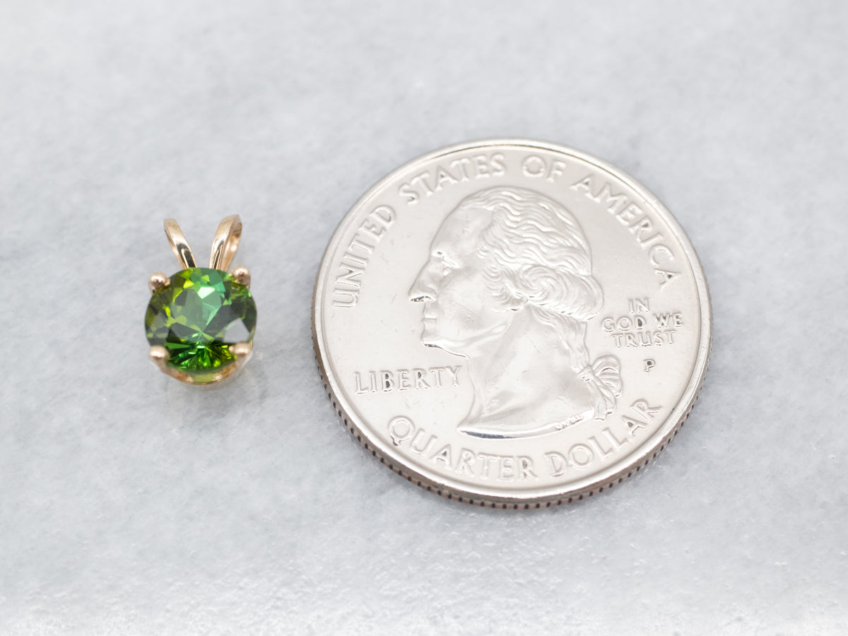 Yellow Gold Green Tourmaline Solitaire Pendant