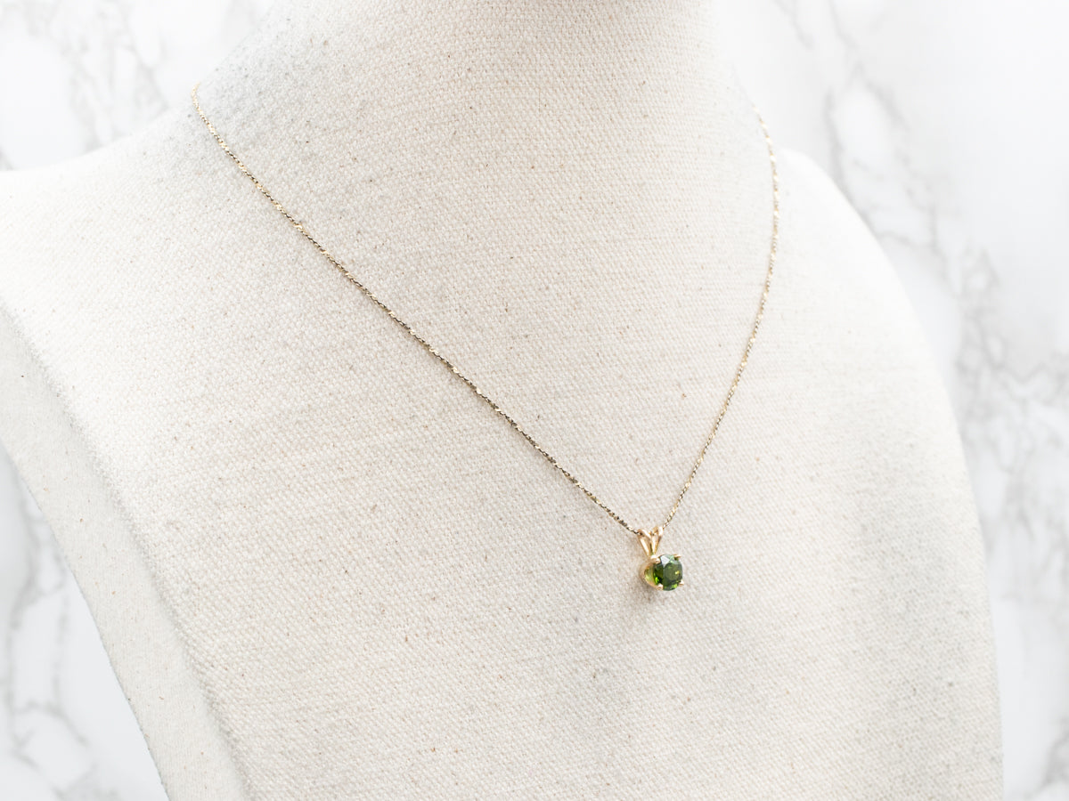 Yellow Gold Green Tourmaline Solitaire Pendant