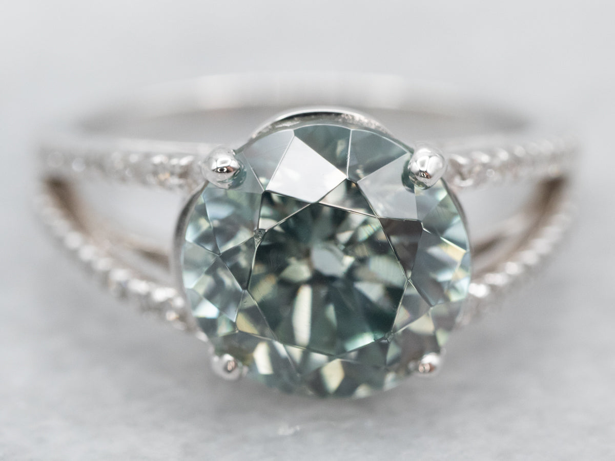 Pretty Blue Zircon and Diamond Ring