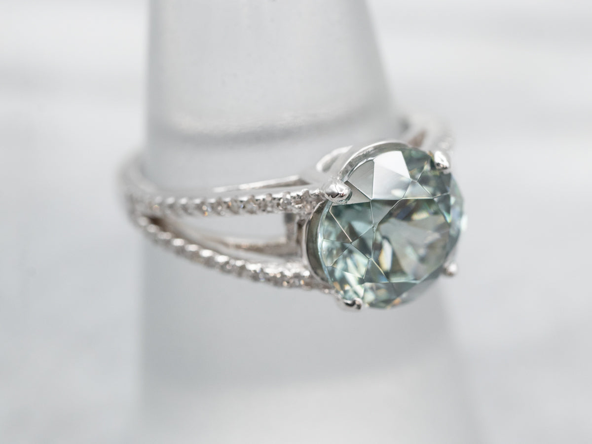 Pretty Blue Zircon and Diamond Ring