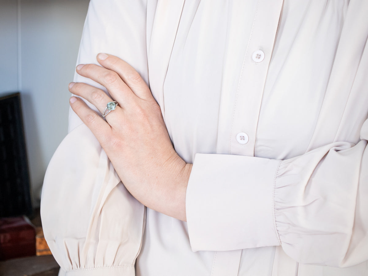 Pretty Blue Zircon and Diamond Ring