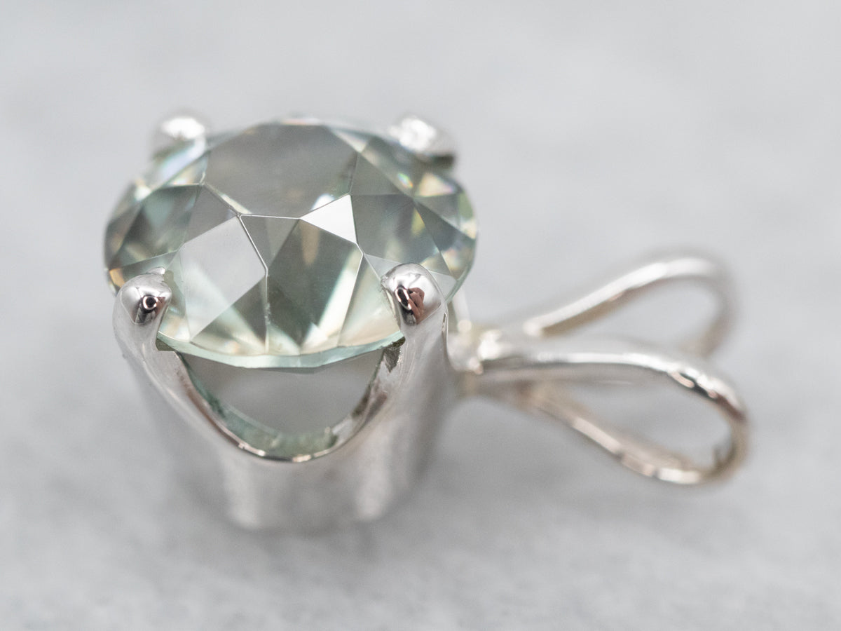 White Gold Blue Zircon Solitaire Pendant