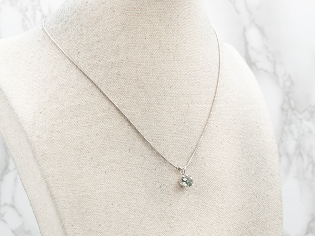 White Gold Blue Zircon Solitaire Pendant