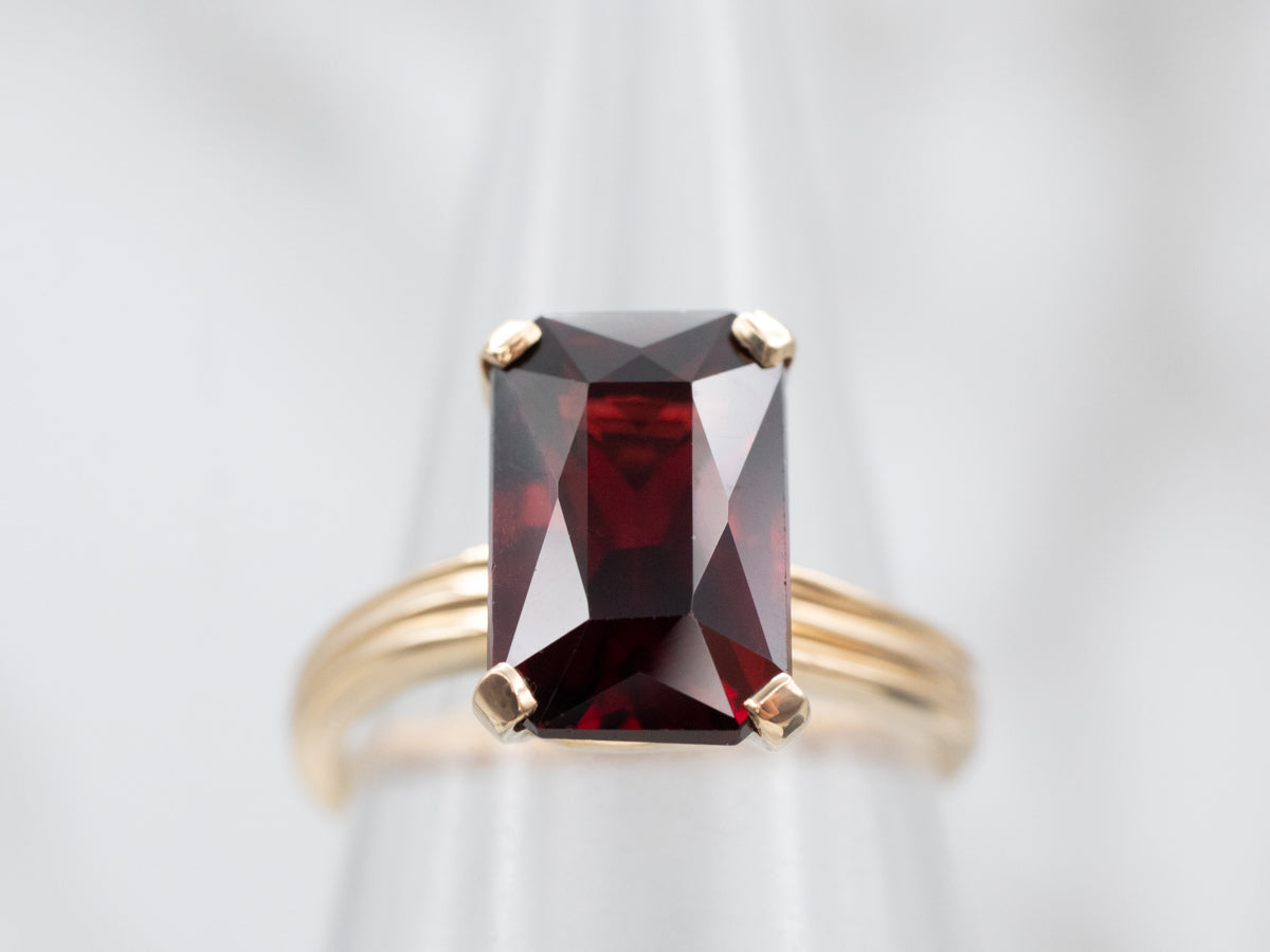 Vintage Garnet Solitaire Ring in Yellow Gold
