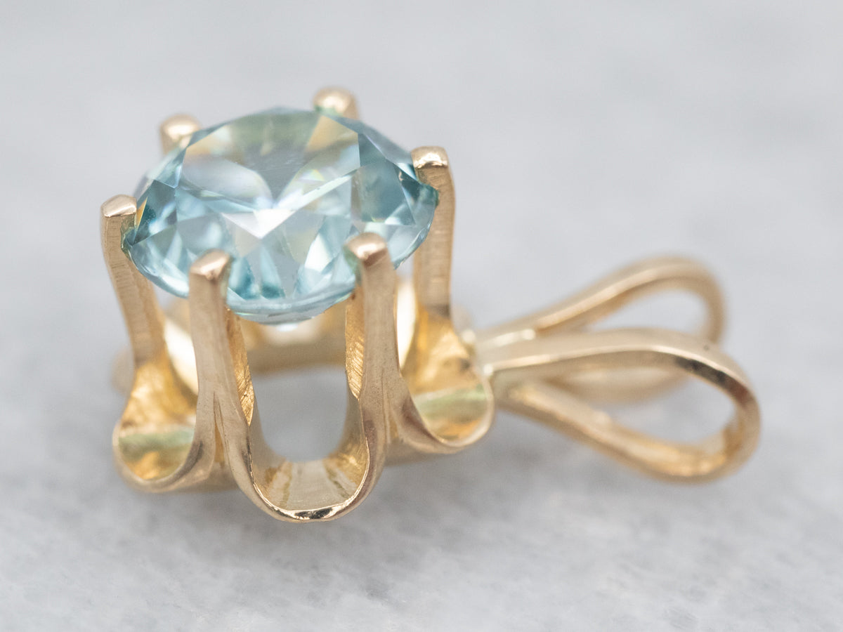 Blue Zircon Solitaire Buttercup Pendant