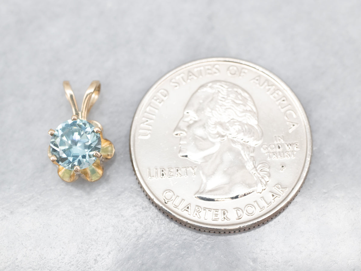 Blue Zircon Solitaire Buttercup Pendant