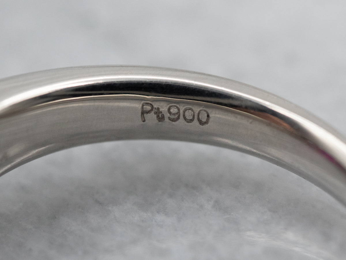 Vibrant Platinum Ruby and Emerald Cut Diamond Ring