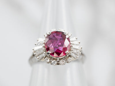 Vibrant Platinum Ruby Diamond Halo Ring
