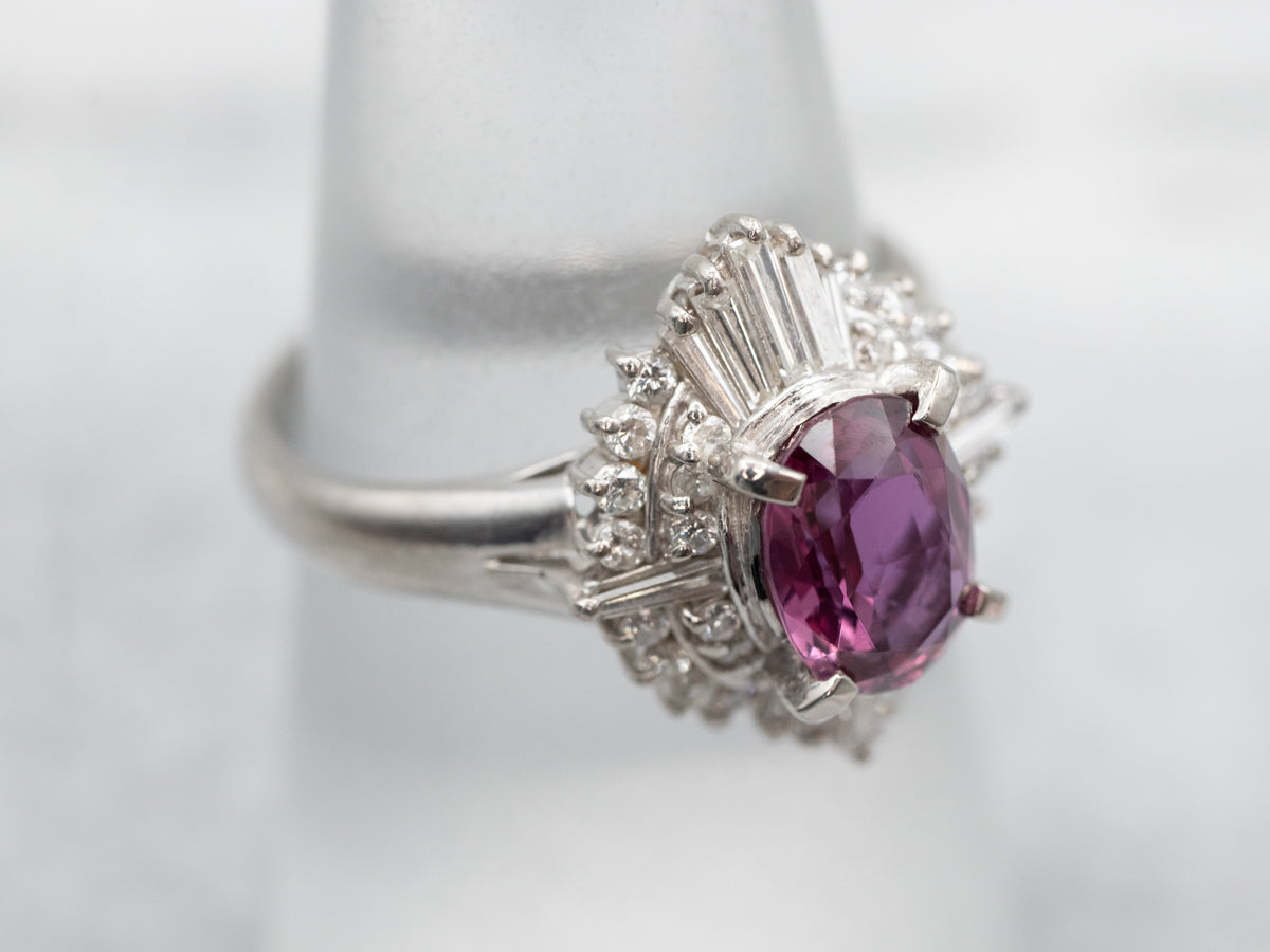 Platinum Pink Sapphire and Diamond Halo Ring