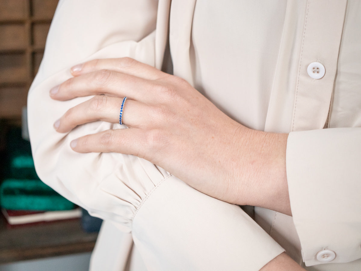 Luxurious White Gold Sapphire Eternity Wedding Band