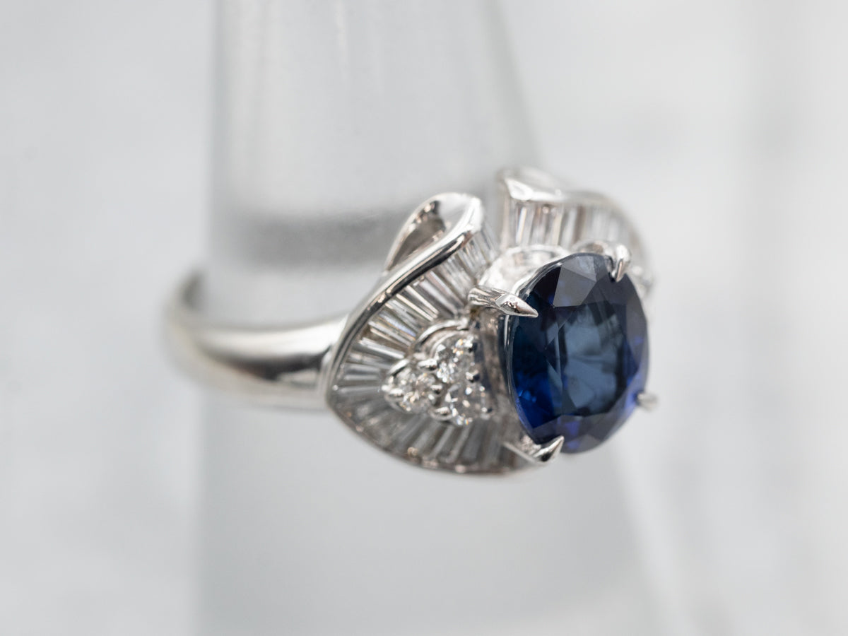 Stunning Platinum Sapphire Diamond Halo Ring