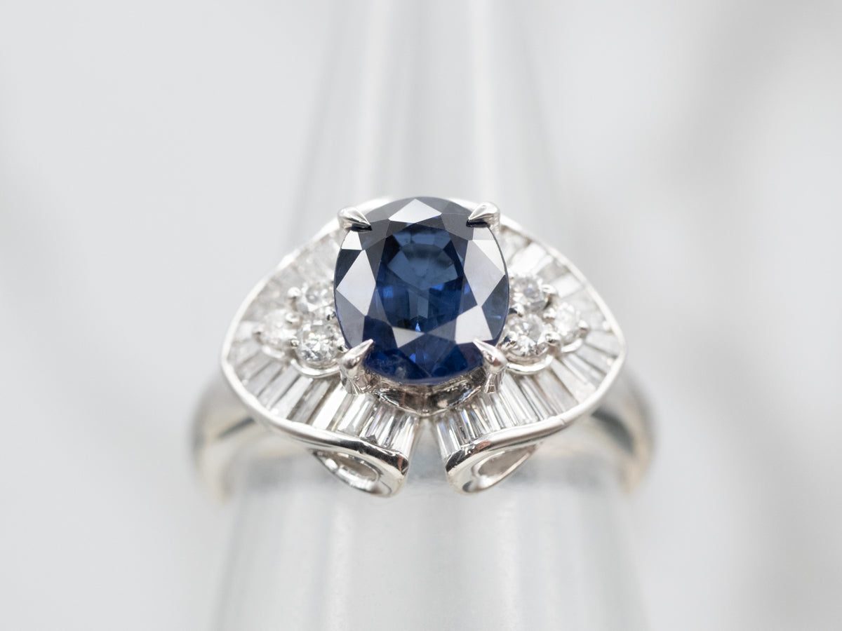 Stunning Platinum Sapphire Diamond Halo Ring