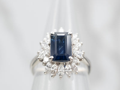 Stunning Platinum Sapphire and Diamond Halo Engagement Ring