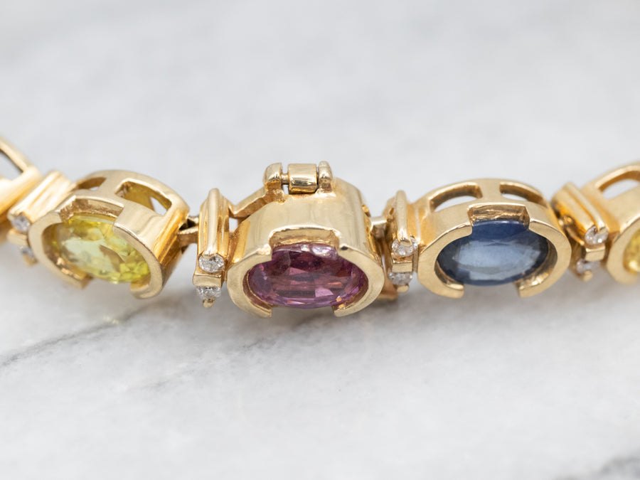 Rainbow Sapphire and Diamond Gemstone Bracelet