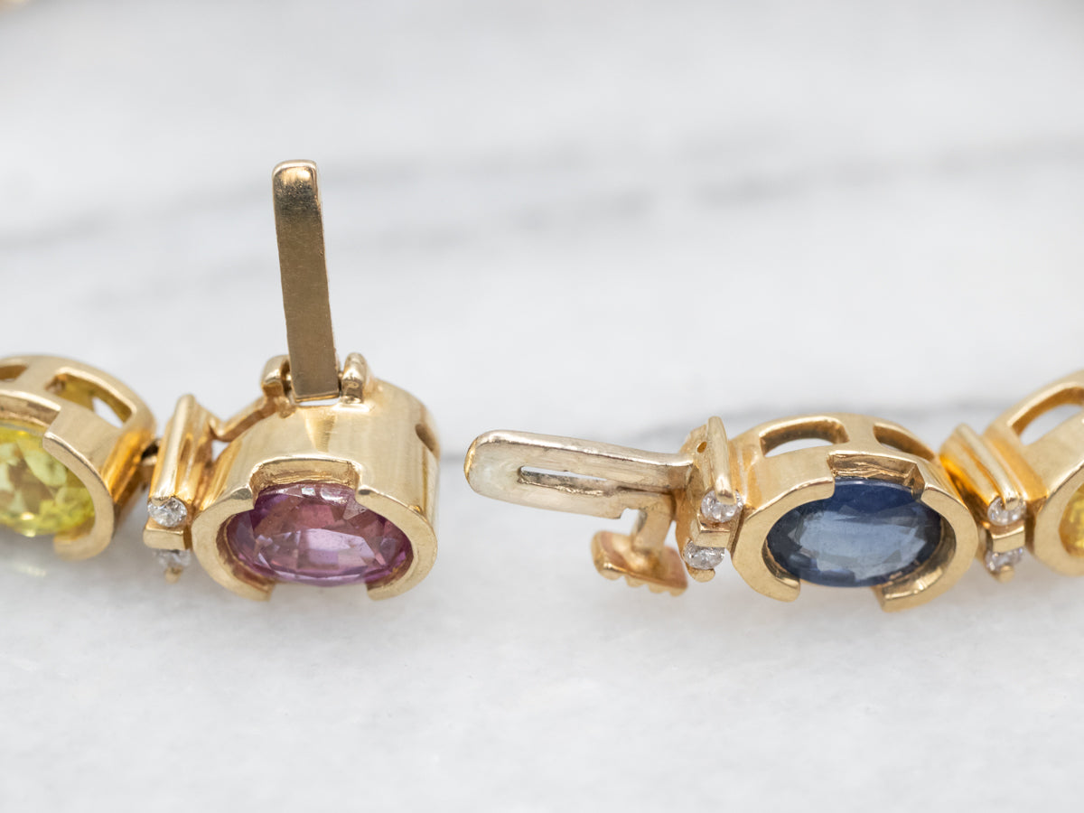 Pulsera de piedras preciosas de diamantes y zafiros arcoíris