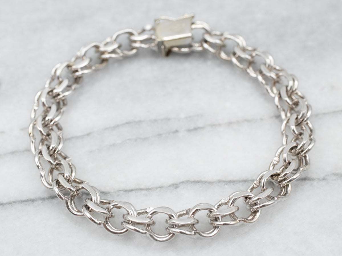 Double Link White Gold Charm Bracelet
