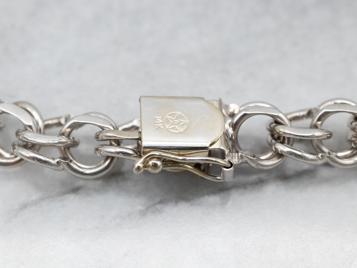 Double Link White Gold Charm Bracelet