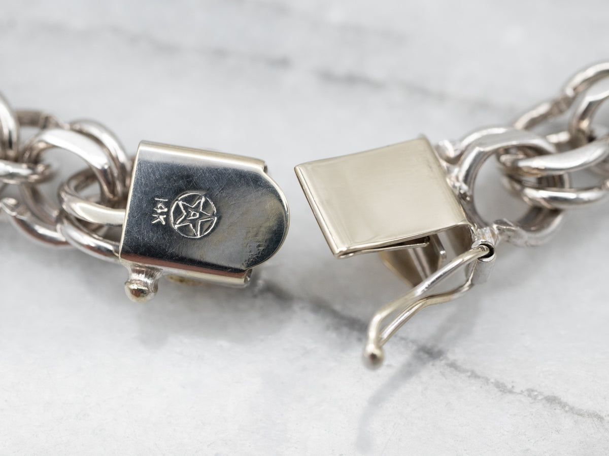 Double Link White Gold Charm Bracelet