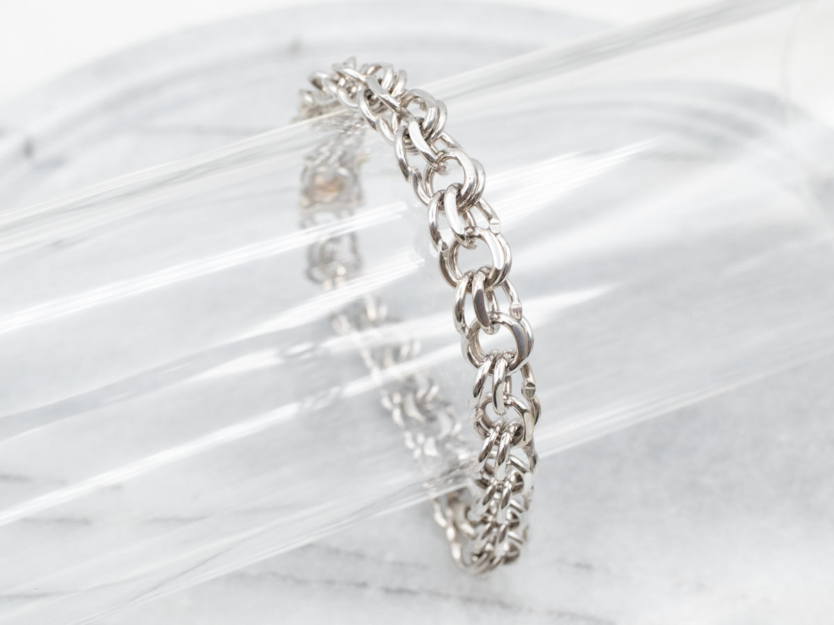 Double Link White Gold Charm Bracelet